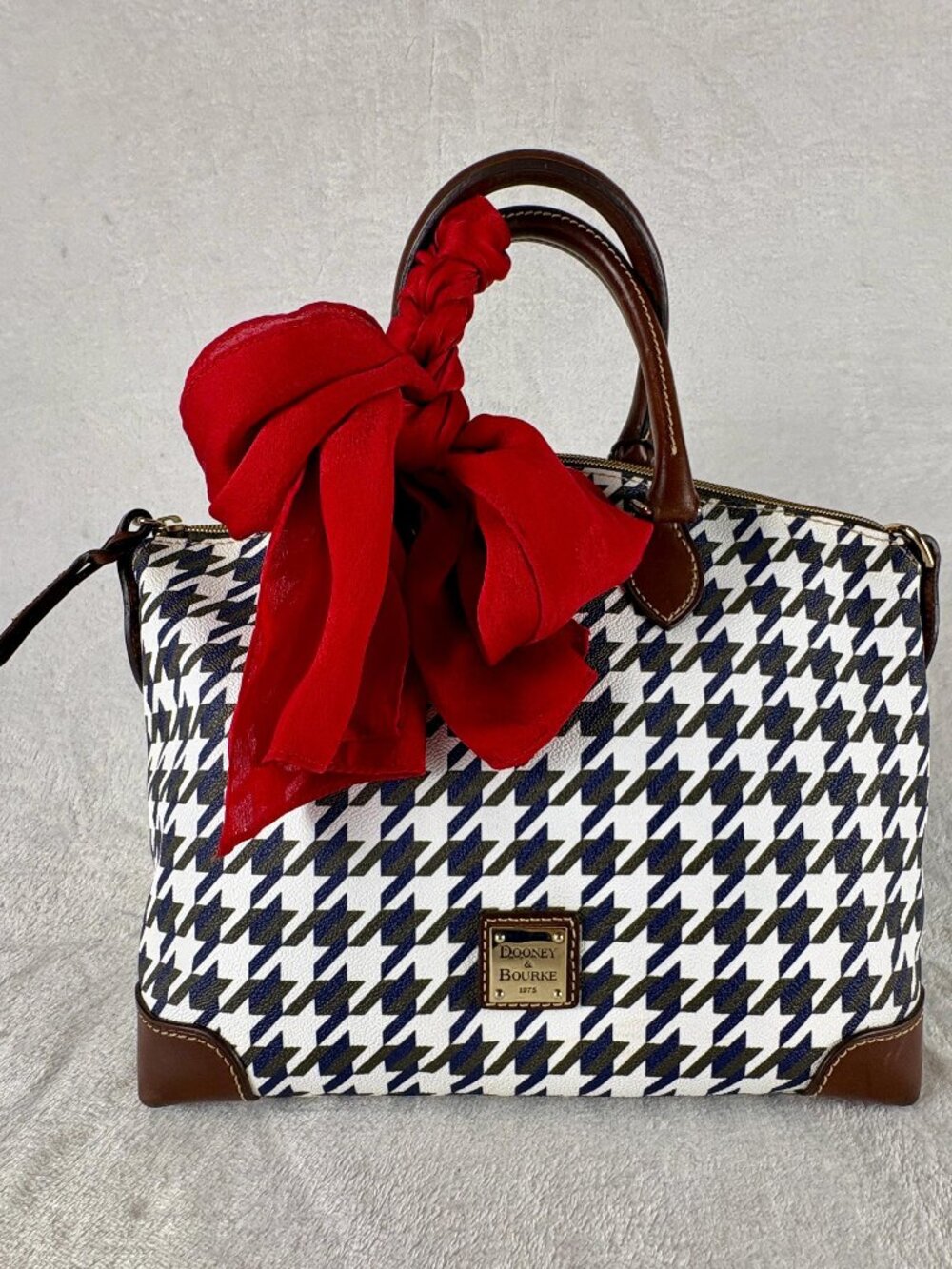 Dooney & Bourke Houndstooth Domed Satchel with Scarf